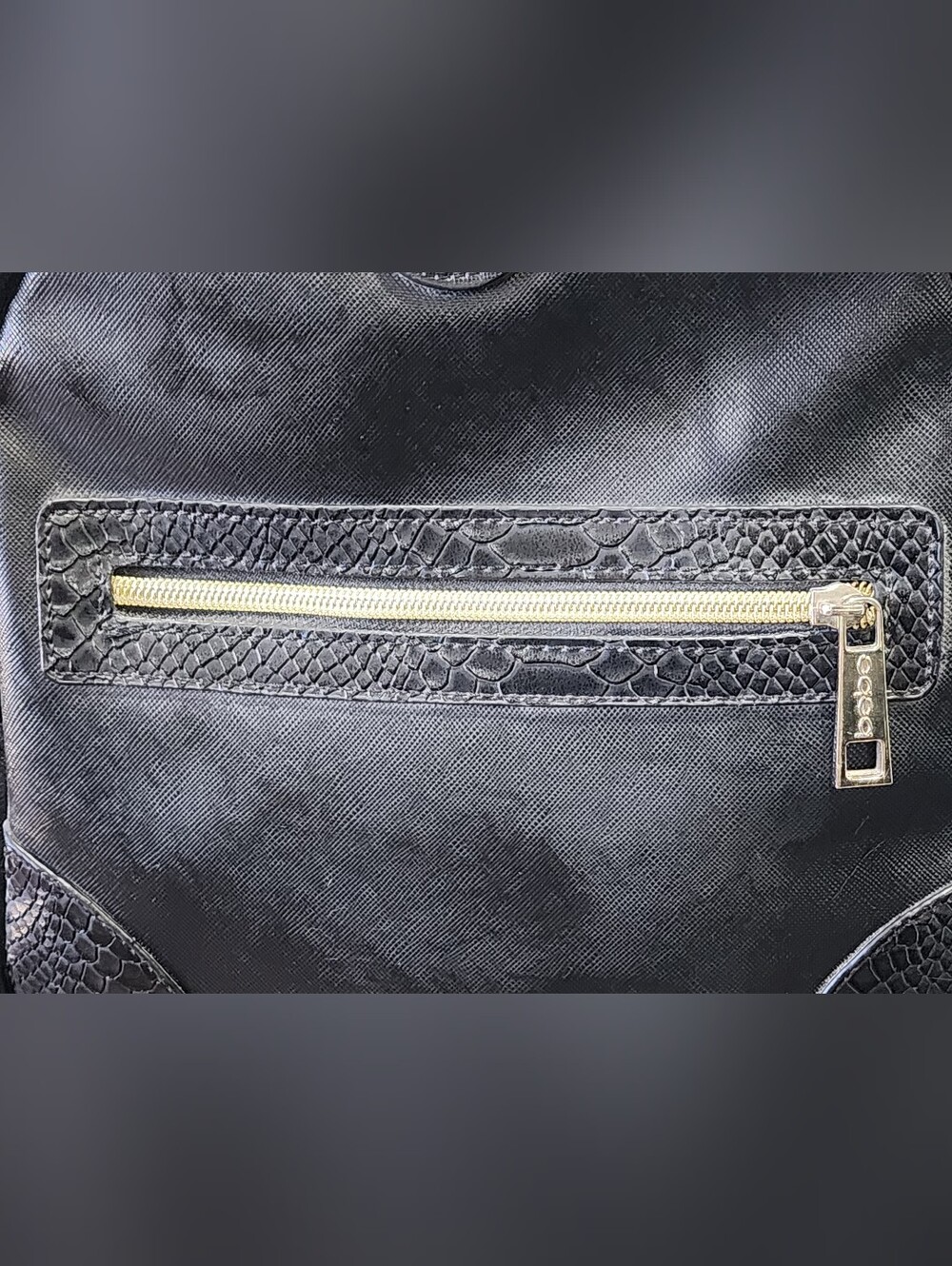 Bebe | Ellisa 22" Weekend Travel Duffel Bag | Black & Gold Faux Snakeskin - Picture 9 of 11